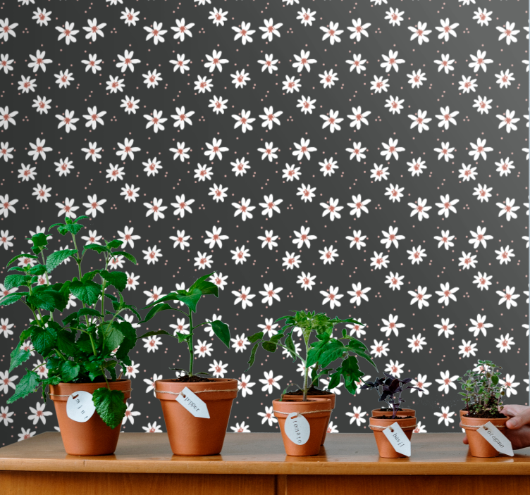 회색 꽃 벽지와 데이지 패턴 - TenStickers