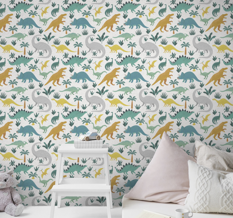 나무 어린이 벽지와 공룡 - TenStickers