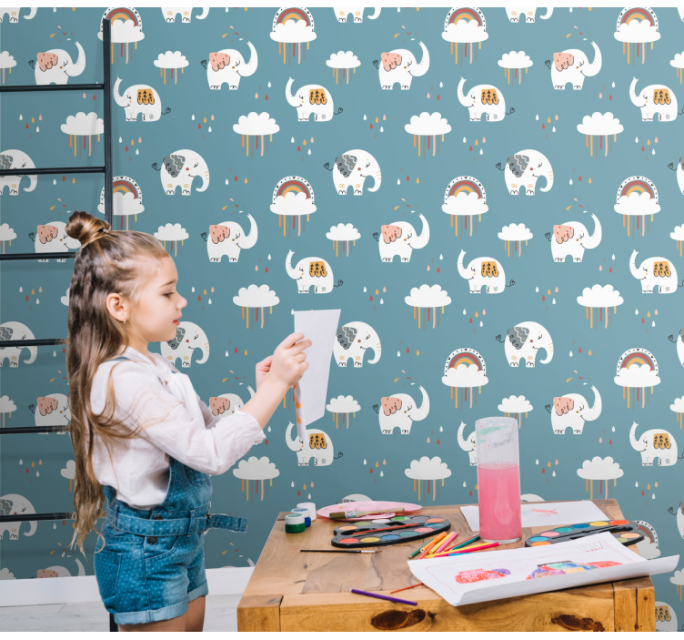 코끼리 벽지 장난스러운 코끼리 퍼레이드 - TenStickers