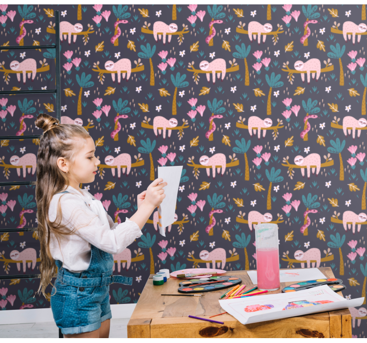 동물 벽지 핑크색 나무늘보 - TenStickers