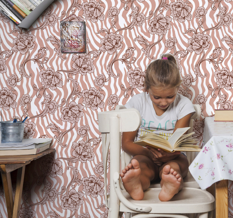 꽃 장식이 있는 벽지 꽃무늬 장식무늬 - TenStickers