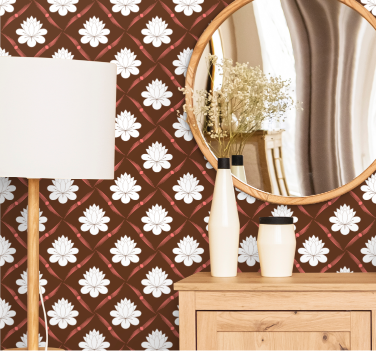 꽃 장식이 있는 벽지 연꽃 패턴 디자인 - TenStickers