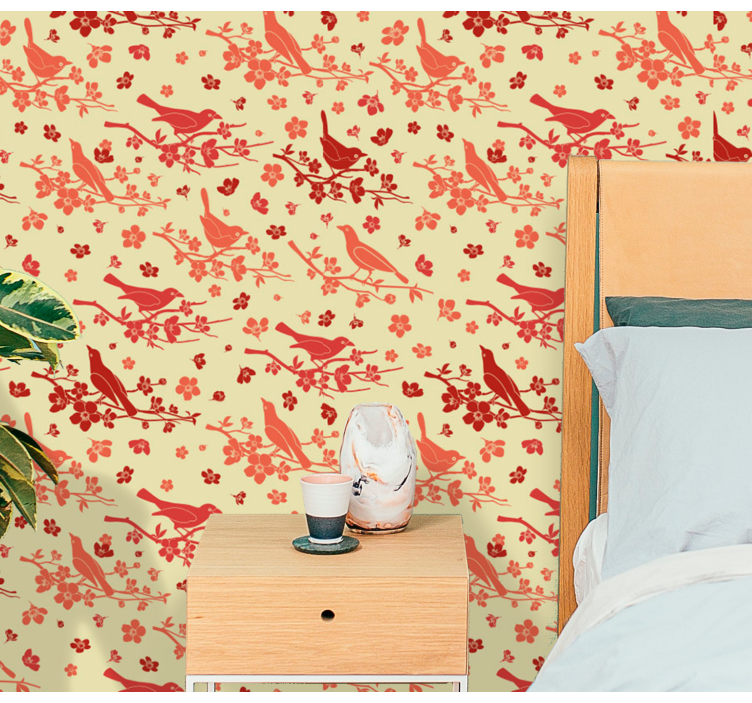 꽃 장식이 있는 벽지 장식용 새장 - TenStickers