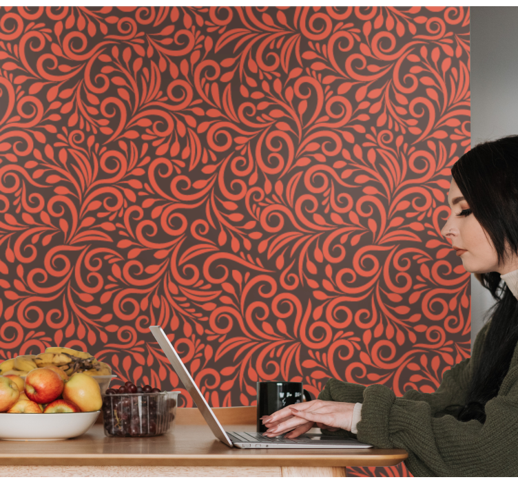 꽃 장식이 있는 벽지 화려한 소용돌이 - TenStickers