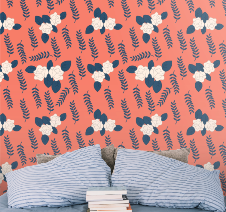 꽃 장식이 있는 벽지 붉은 고사리 장식 - TenStickers