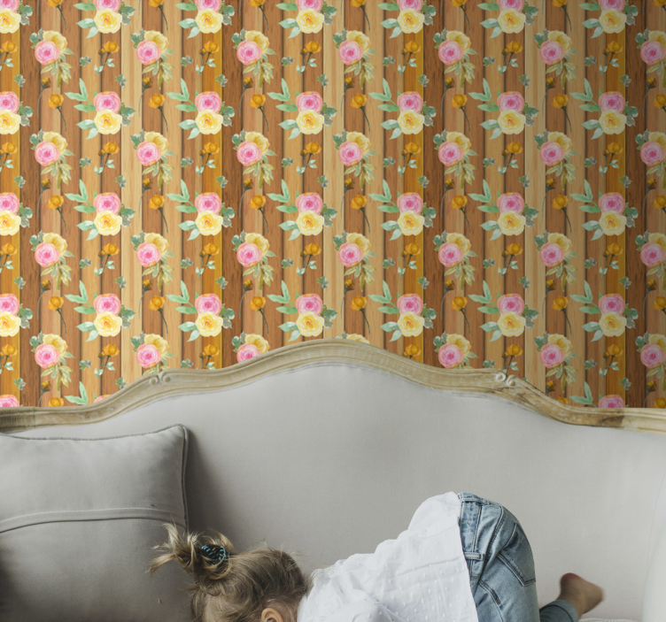 꽃이 있는 벽지 꽃무늬 줄무늬 - TenStickers