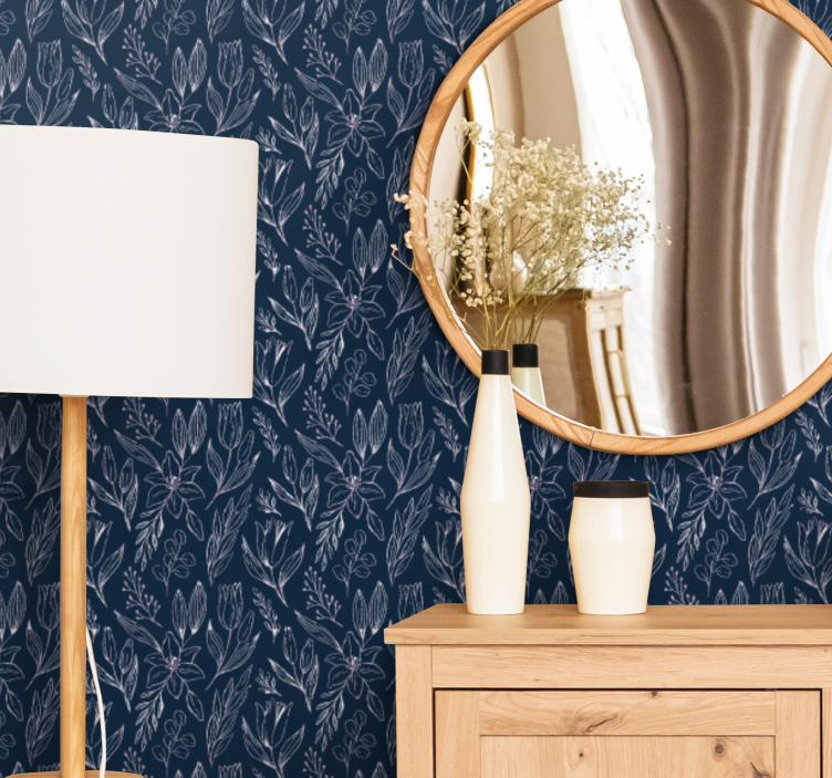 꽃이 있는 벽지 파란 꽃이 만개한 모티프 - TenStickers