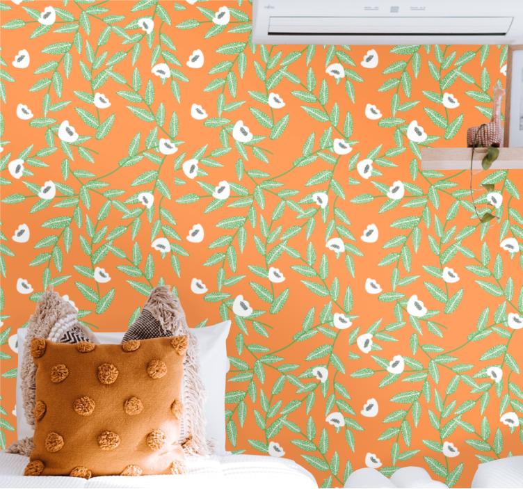 꽃이 있는 벽지 식물 잎 조합 - TenStickers