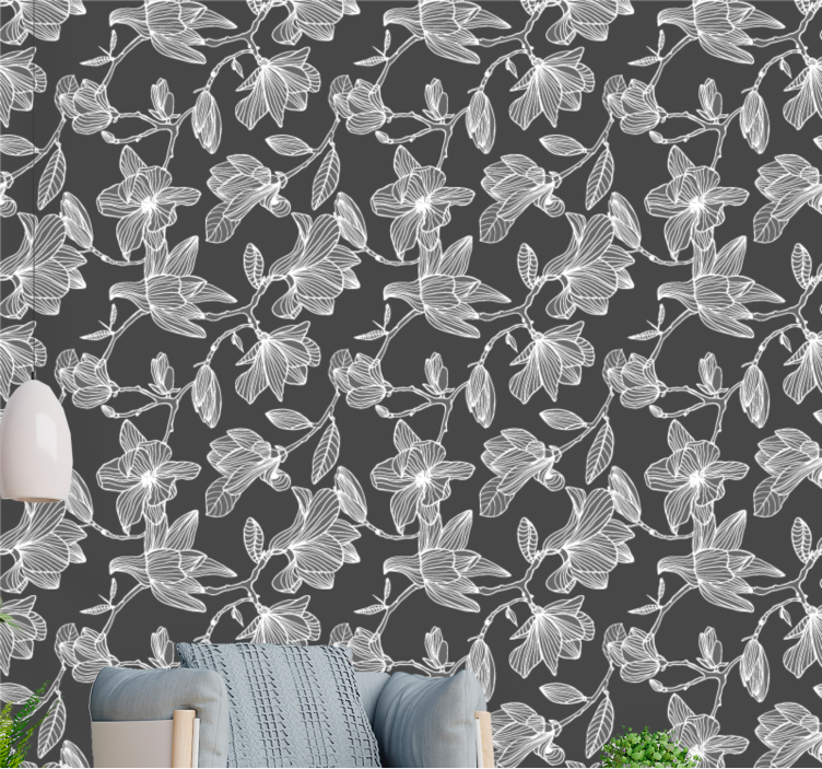 꽃이 있는 벽지 갈색 꽃 조화 - TenStickers