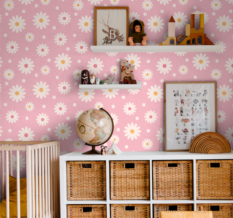 꽃이 있는 벽지 데이지 패턴 디자인 - TenStickers