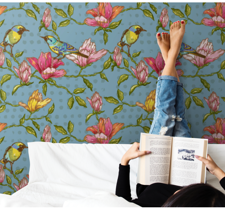 꽃이 있는 벽지 꽃무늬 조류 분위기 - TenStickers