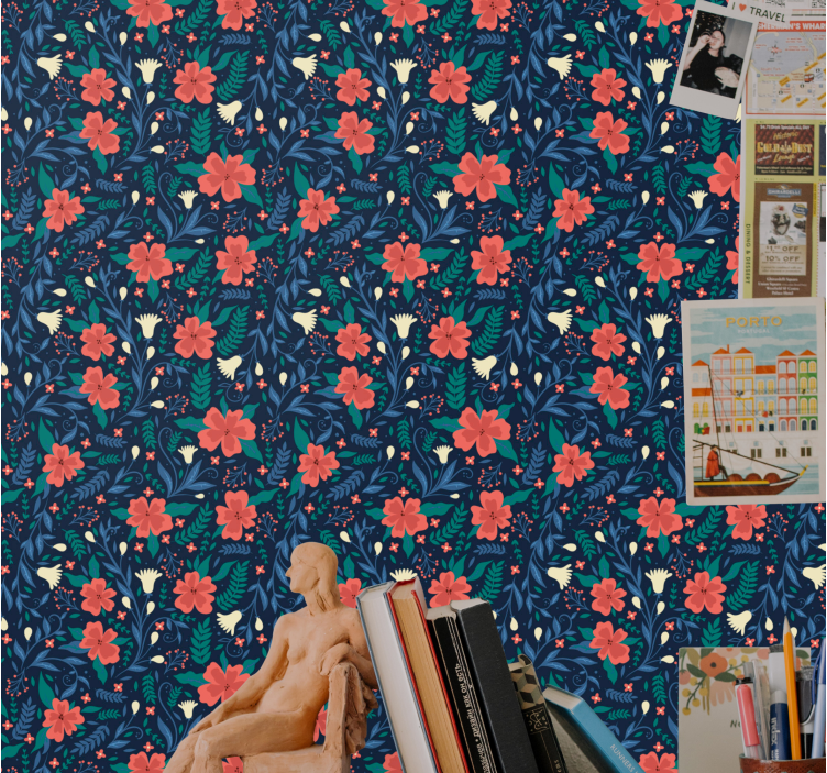 꽃이 있는 벽지 꽃 식물 프린트 - TenStickers