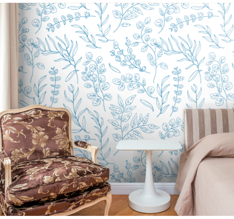 나뭇잎이 있는 벽지 꽃 스케치 디자인 - TenStickers