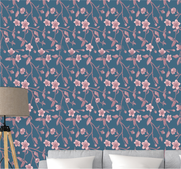 꽃이 있는 벽지 분홍 가지 꽃 - TenStickers