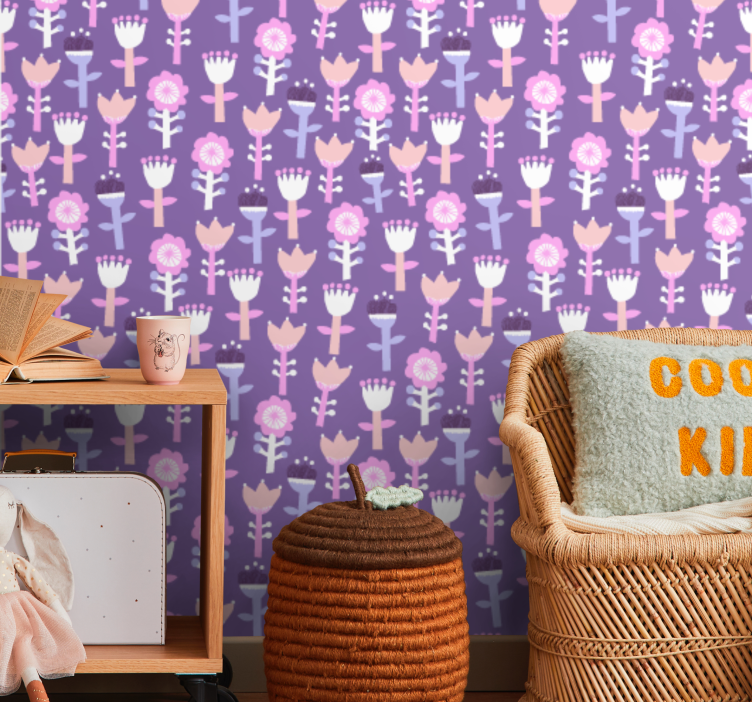 꽃이 있는 벽지 보라색 모티프 - TenStickers