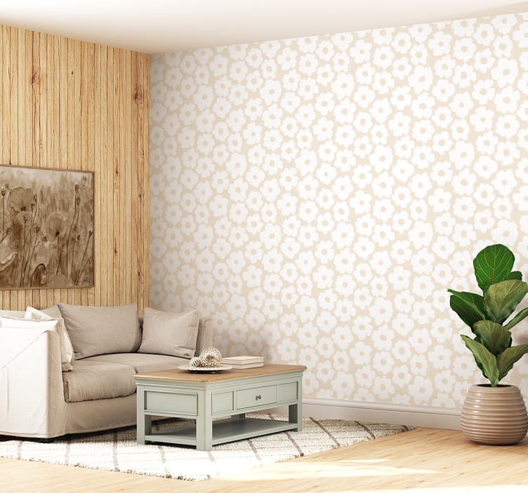 꽃이 있는 벽지 흰 양귀비 - TenStickers