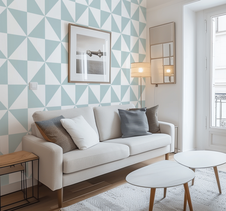 기하학적 벽지 파란색 삼각형 - TenStickers