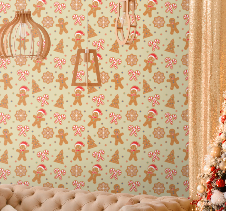 진저 브레드 산타 클로스 패턴 벽지 - TenStickers
