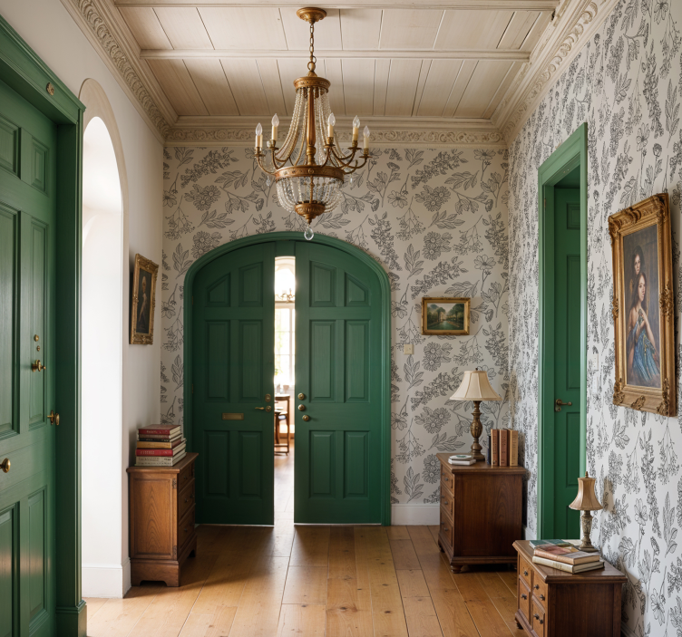 복도 벽지 베이지색 꽃무늬 - TenStickers