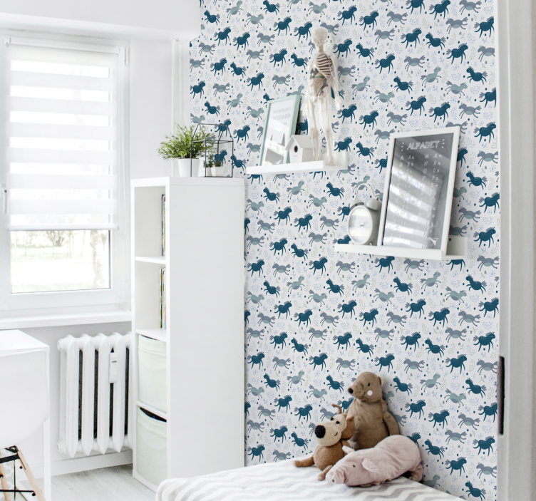 단어가 있는 배경 화면 푸른 망아지들이 뛰고 있어요 - TenStickers