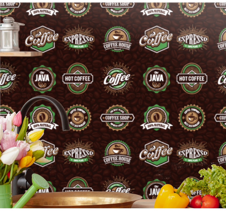 주방 벽지 커피 엠블럼 패턴 - TenStickers