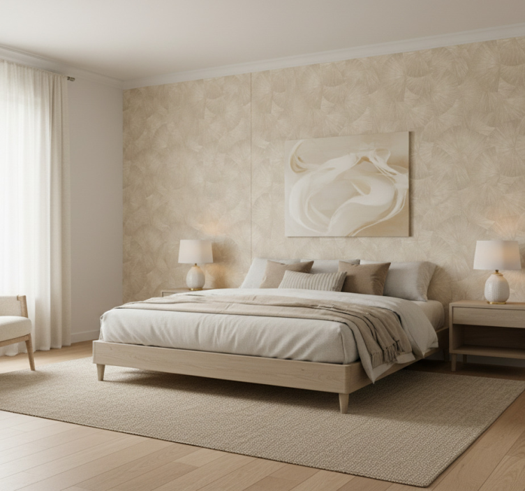 나뭇잎이 있는 벽지 세련된 베이지 추상 팬 - TenStickers