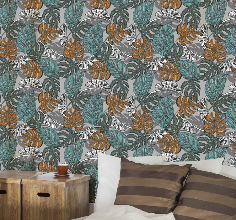 나뭇잎이 있는 벽지 열대 잎 풍경 - TenStickers