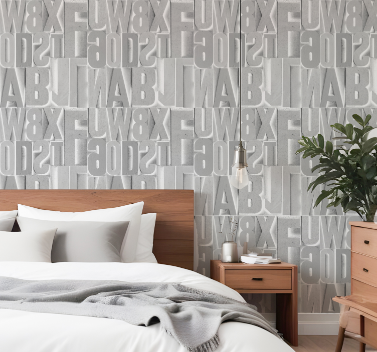 문자가 새겨진 벽지 3d 회색 글자 - TenStickers