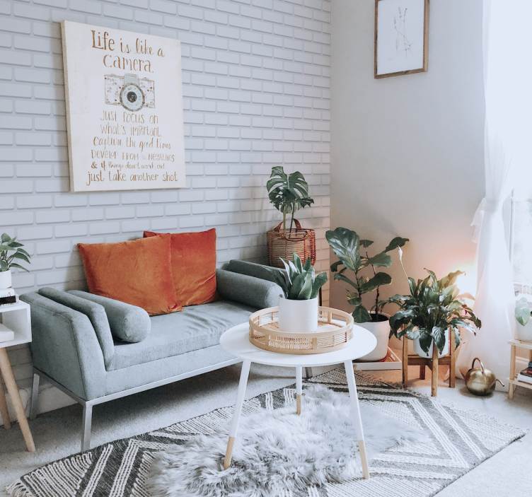 거실 배경 화면 화이트 리얼리스틱 벽돌 - TenStickers