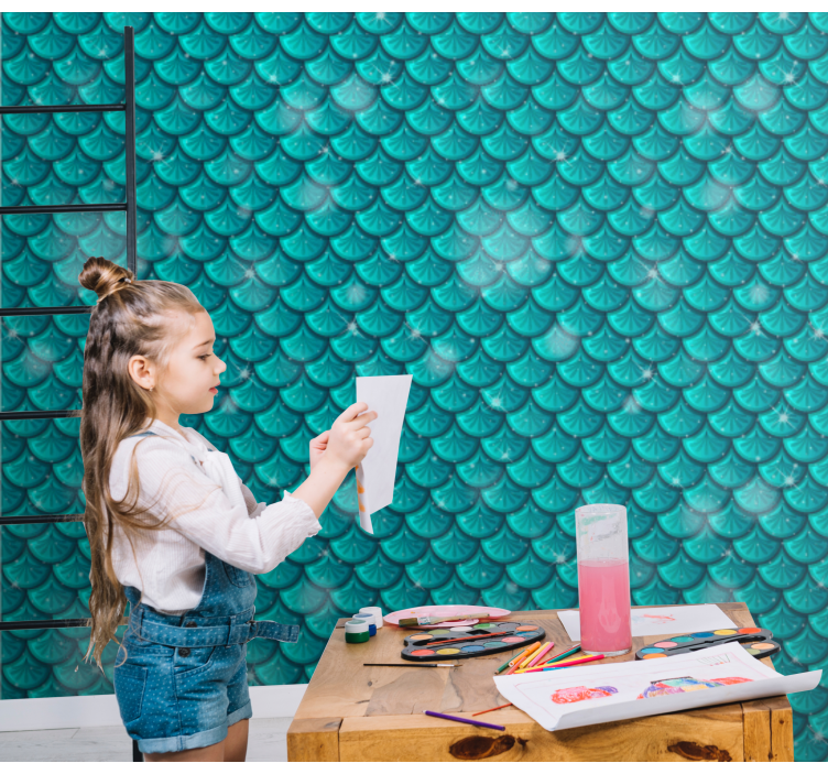 인어 블루 비늘 3d 벽지 - TenStickers