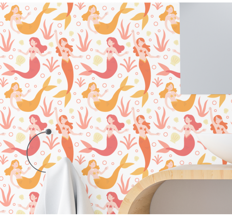 인어 패턴 추상 벽지 - TenStickers