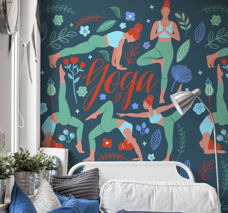 벽지 텍스처 자연 요가 포즈 일러스트 - TenStickers