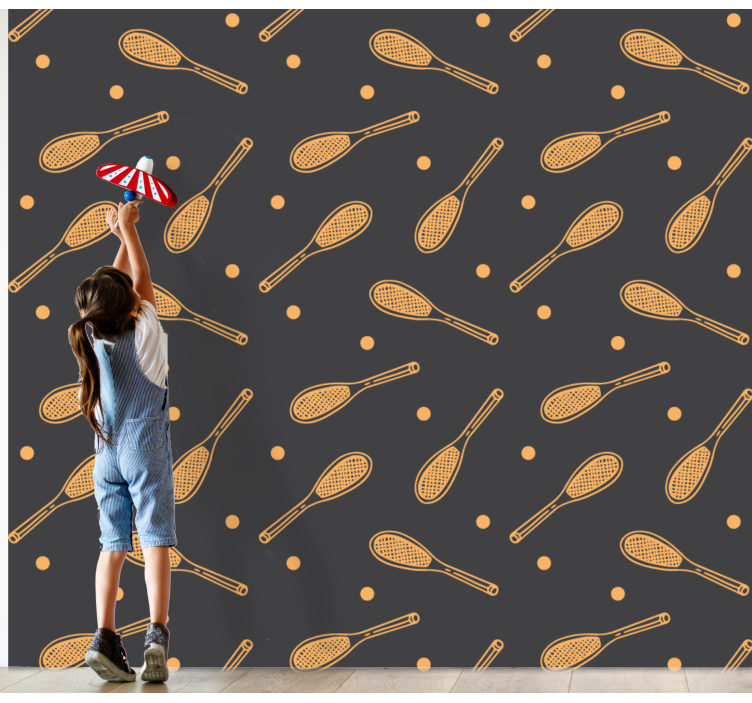 오렌지 라켓과 공 디자인 아이 벽지 - TenStickers