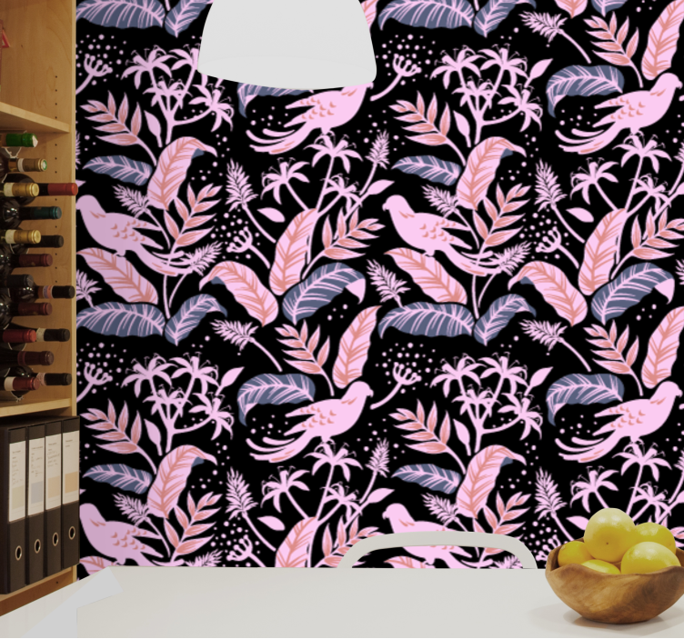 장식용 벽지 새들의 꽃의 조화 - TenStickers