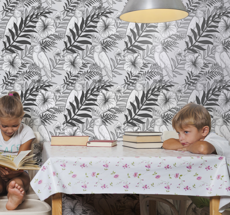 앵무새와 꽃 식당 벽지 - TenStickers