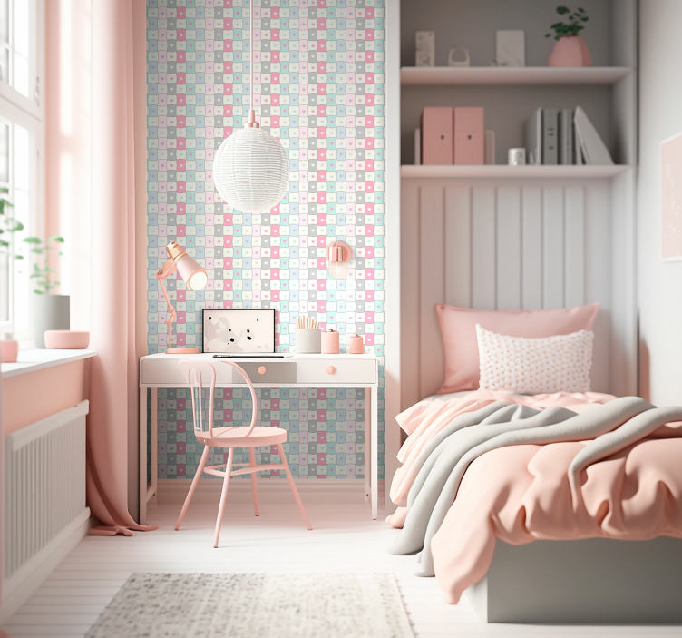 패치워크 하트 질감 벽지 - TenStickers