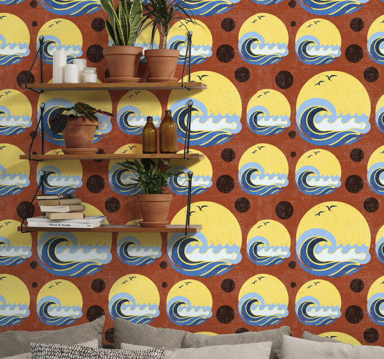 태양, 해변 및 파도 기하학적 모양 벽지 - TenStickers