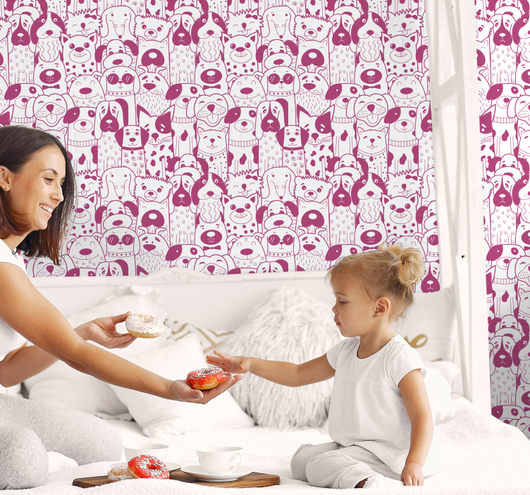 개가있는 벽지 개 캐릭터 패턴 - TenStickers