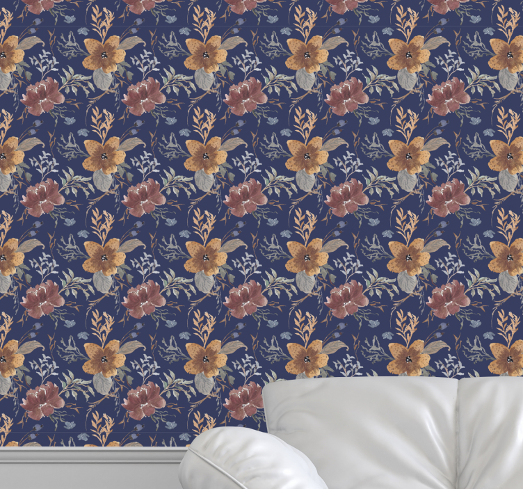 꽃 장식이 있는 벽지 식물의 우아함 - TenStickers