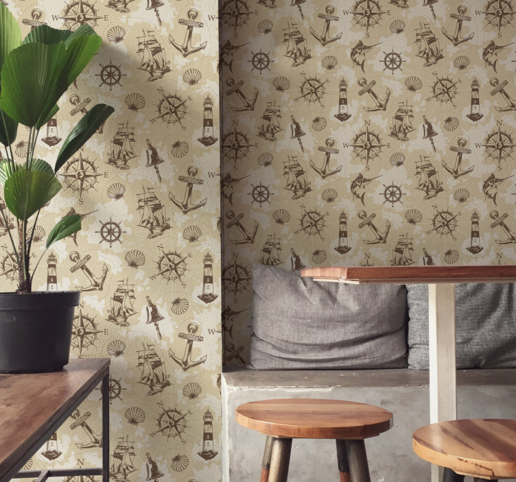 레스토랑 배경 벽지 해양 테마 모티프 - TenStickers