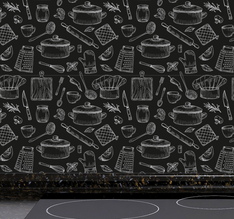 주방 벽지 주방용품 스케치 - TenStickers