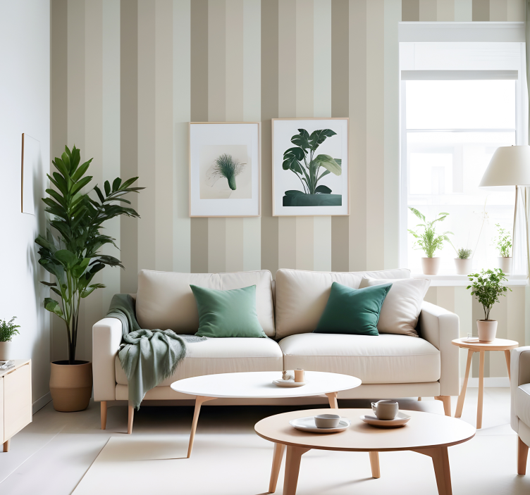 세로 스트라이프 벽지 베이지 색 음영 - TenStickers