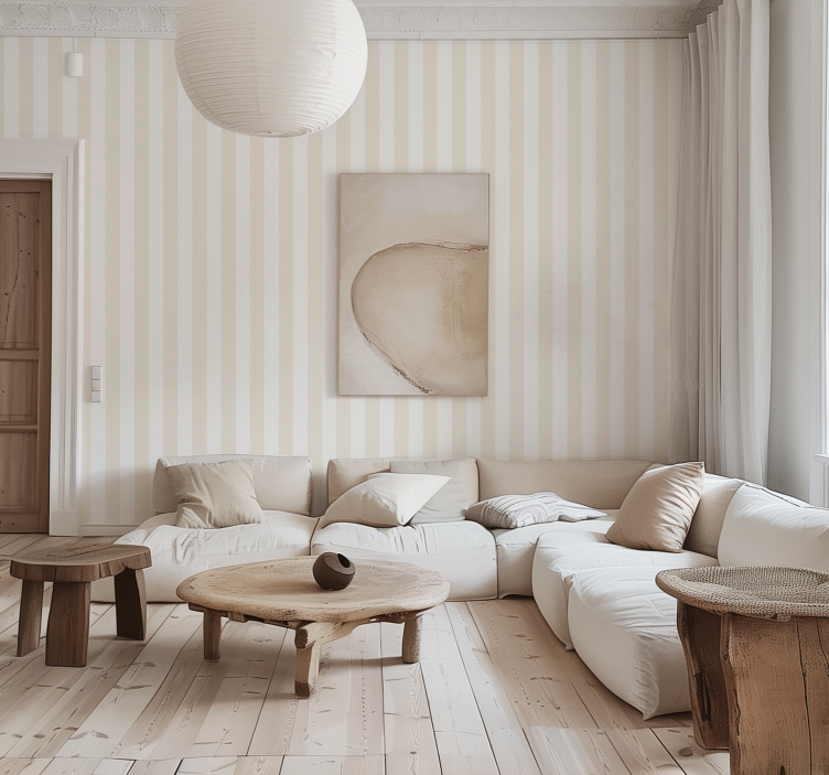 세로 스트라이프 벽지 흰색과 베이지 색상 - TenStickers