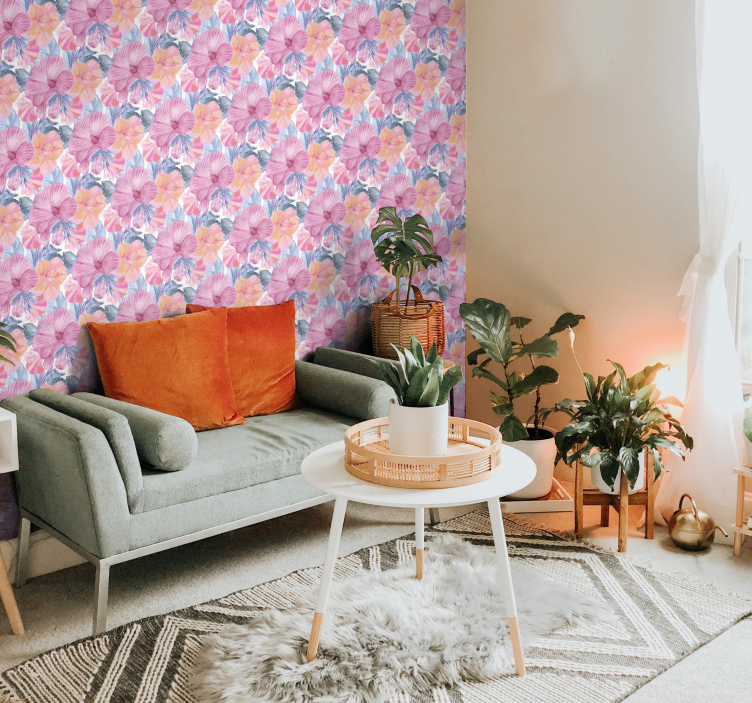 수채화 아욱 꽃 벽지 - TenStickers