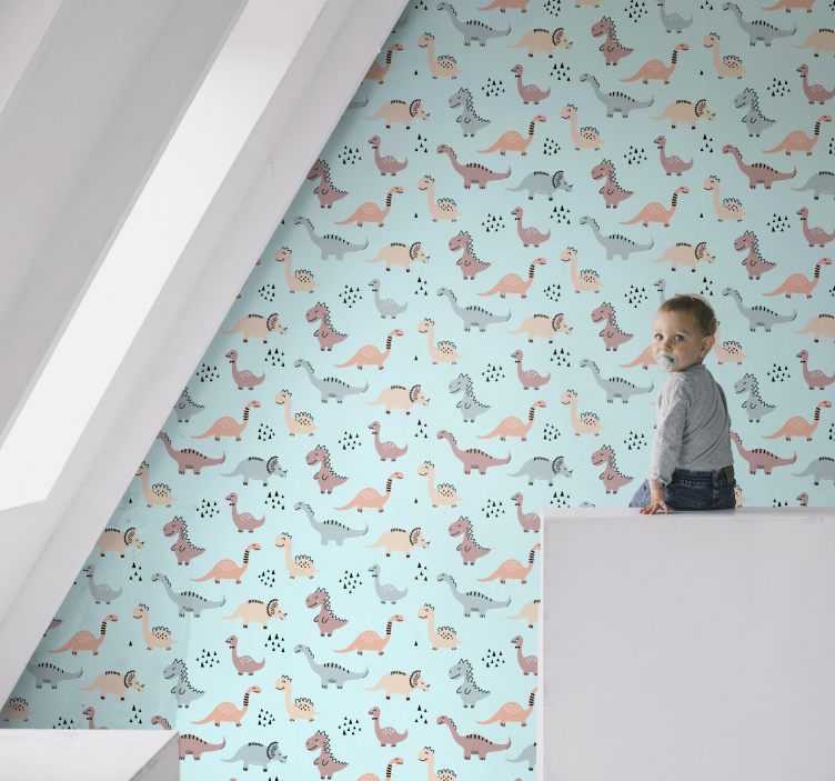 다양한 공룡 벽지와 파란색 배경 - TenStickers